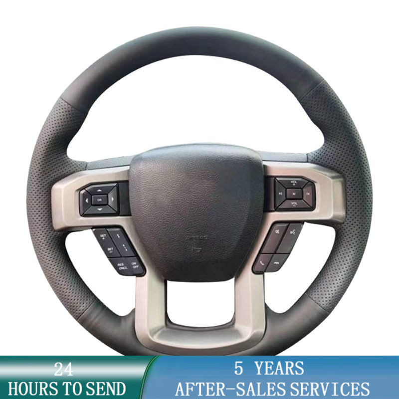 ที่กำหนดเองล้อพวงมาลัยรถหนัง Braid สำหรับ Ford F-150 F-250 F-350 F-450 F-550 2015-2021 F-600 F-650 F-750 2020-2021
