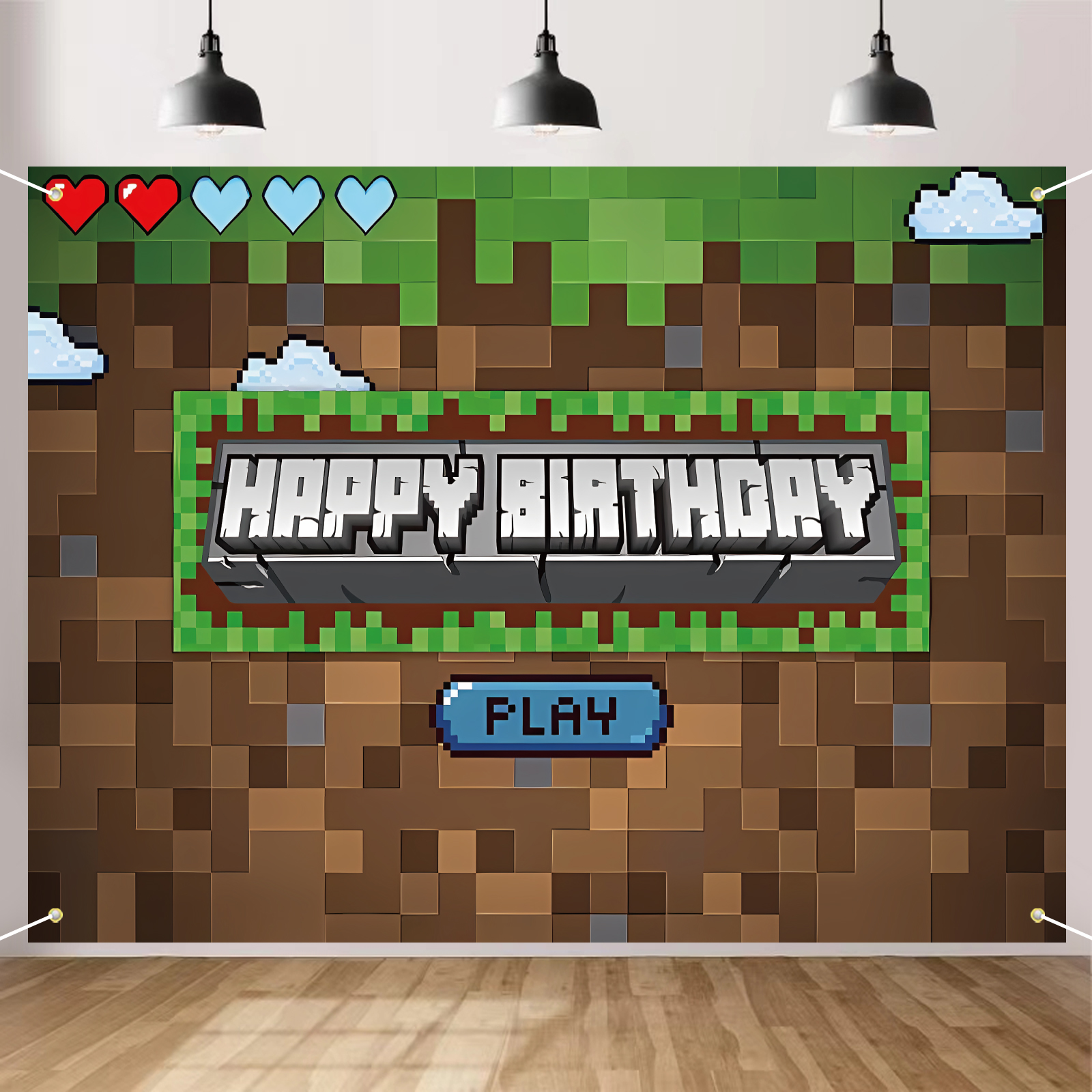 Fondo de píxel para feliz cumpleaños, videojuego, fiesta temática, fotografía, fondo, suministros para fiesta de minería, decoraciones para fiesta de píxeles