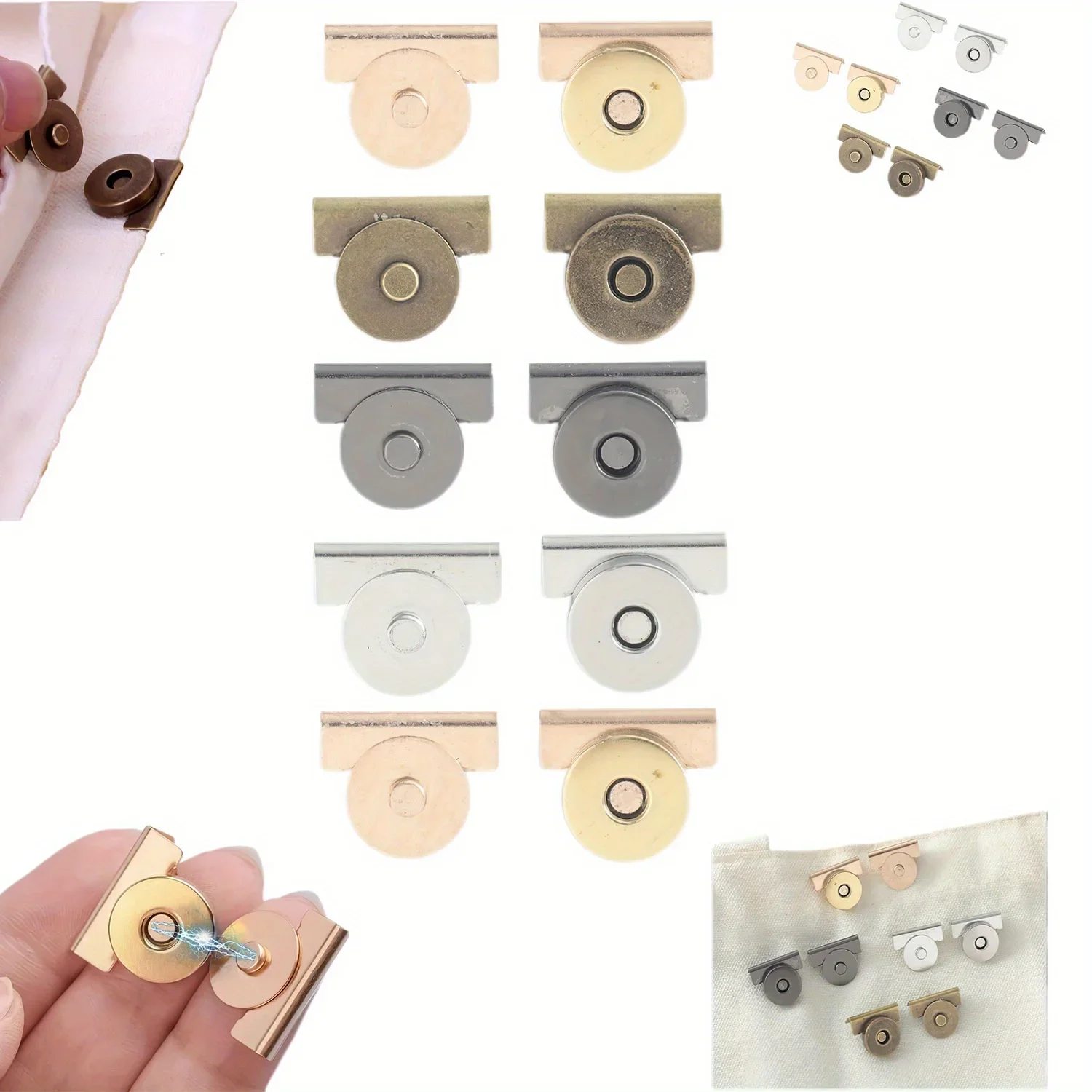 5 pares de botones a presión, cierre de hebilla magnética sin costuras de Metal para bolsos de mano, ropa y manualidades DIY, Clip sin costura para bolso