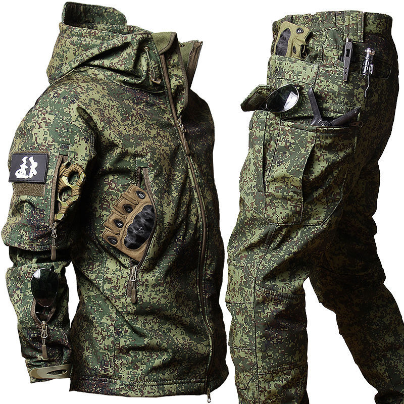 5XL varios colores espesar concha suave trabajo de invierno piel de tiburón tormenta chaqueta con capucha terciopelo senderismo ropa pesca conjunto de chándal