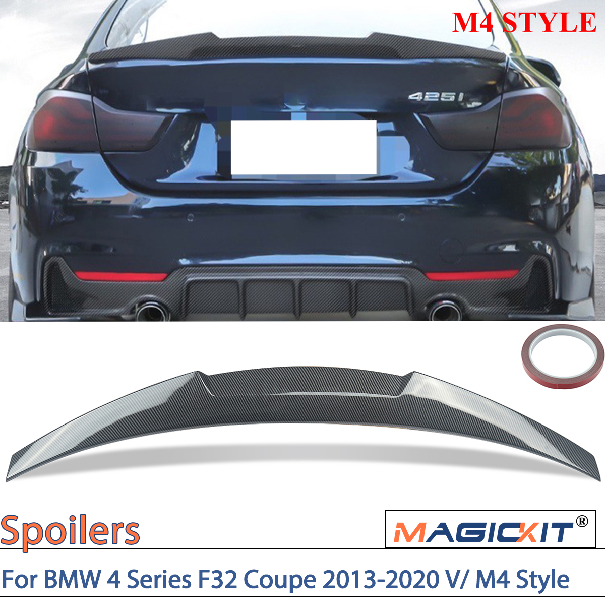 Magickit für BMW 4er F32 Coupe 2013–2020, Heckspoiler, M4-Stil, V-Typ, Kohlefaser-Look, lackiertes Autozubehör