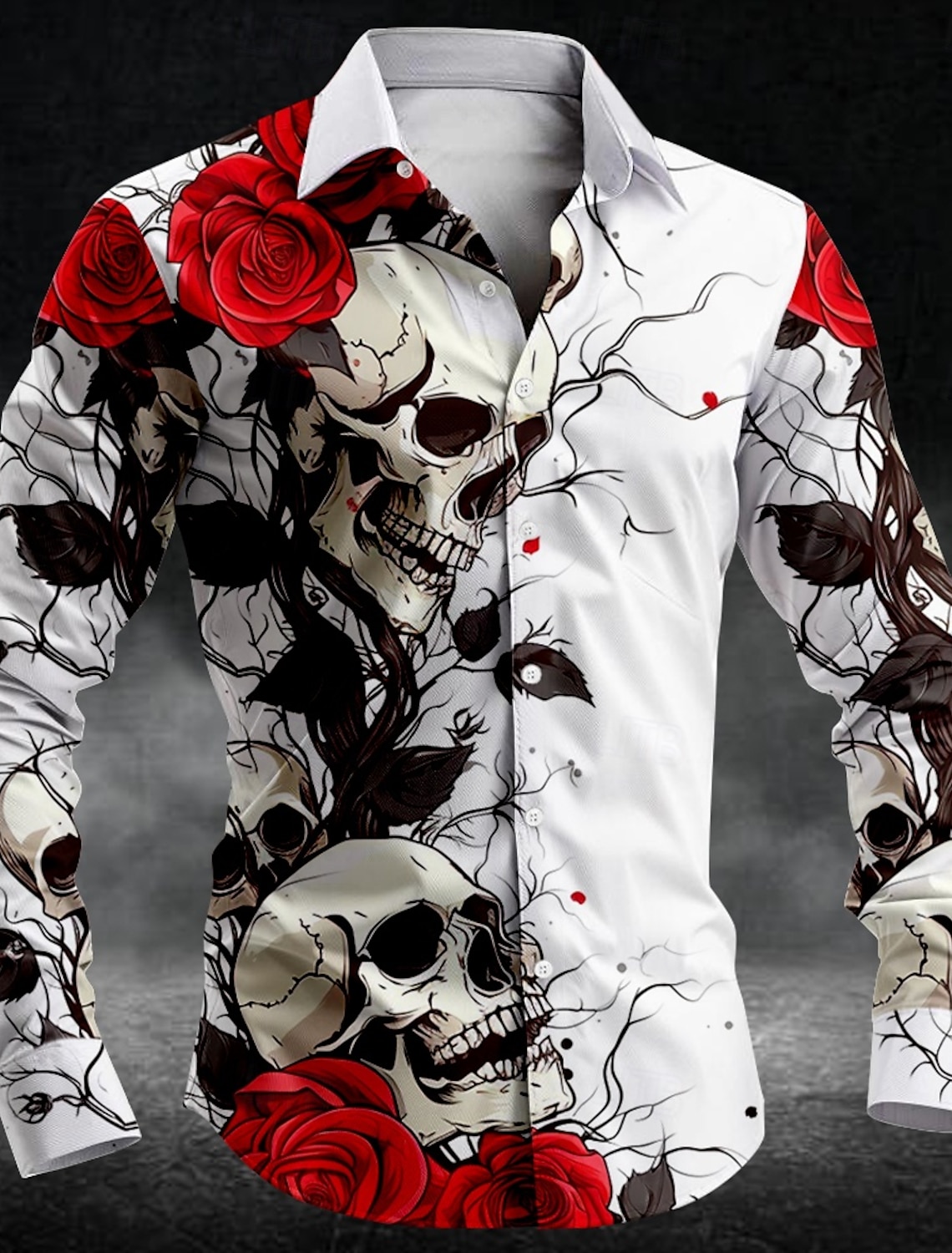 Masculino rosa crânio casual escuro masculino botão para baixo camisa de manga longa festa noite camisa diária botão de colarinho