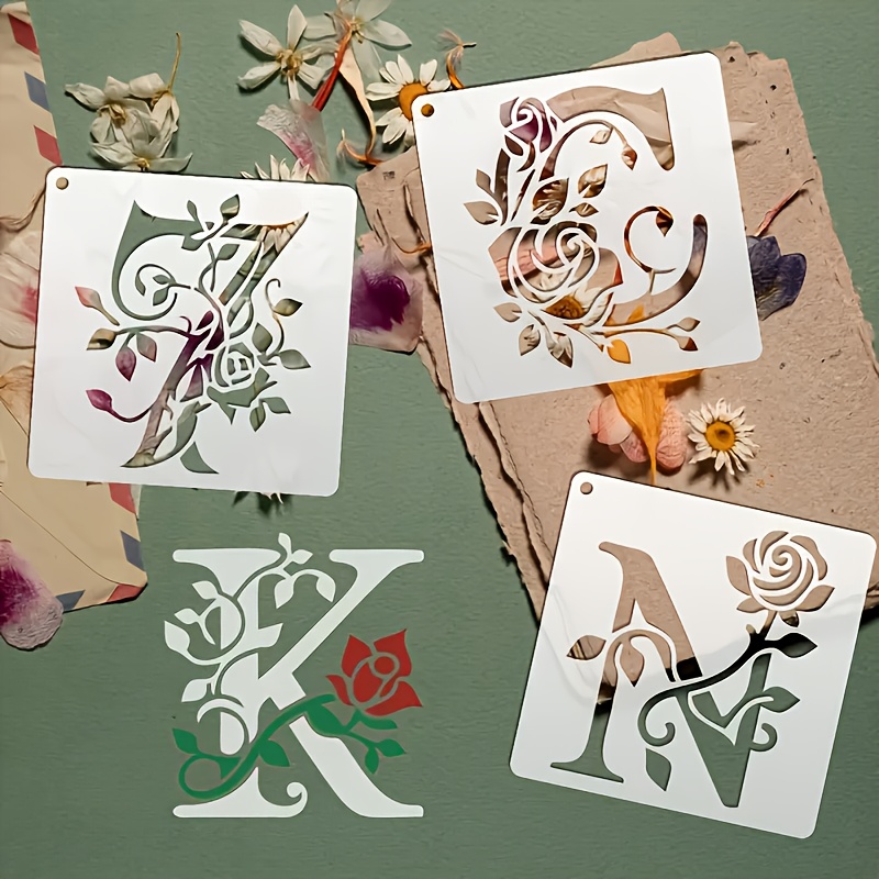 36 ชิ้นดอกไม้ตัวอักษรStencils Reusable Rose Letterภาพวาดแม่แบบHollow Graffitiแม่แบบสเปรย์แม่พิมพ์สําหรับDecalsผนัง