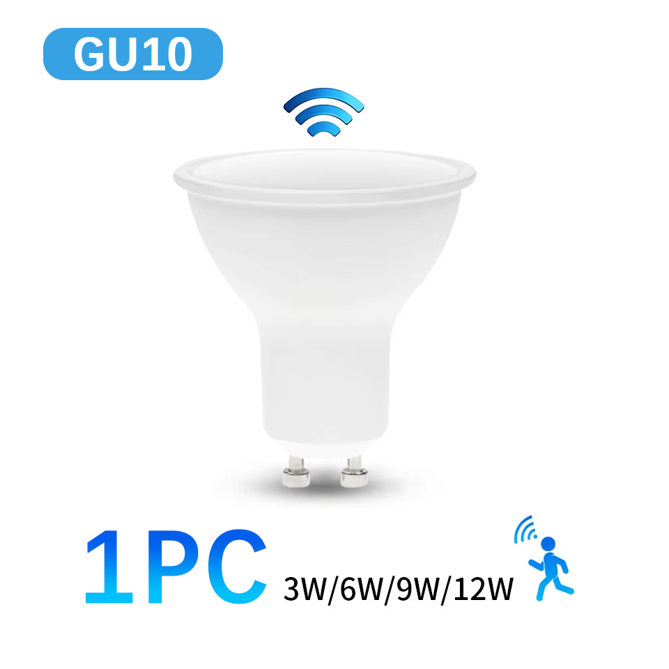 GU10 LED 電球レーダーライト PIR モーションセンサー 3 ワット 6 ワット 9 ワット 12 ワット電球 AC220V 省エネ夜間作業天井ダウンライト