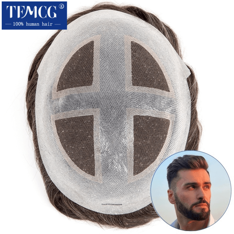 Protesi Capelli Uomo Invisibile con Base in Pizzo e PU Morbido da 0,04mm, Parrucca Traspirante per Uomo, Sistema di Capelli Umani Naturali