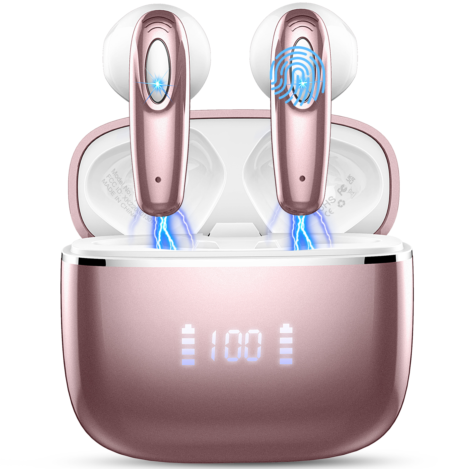 Bezprzewodowe słuchawki douszne DRSAEC, Bluetooth 5.3, mikrofon z redukcją szumów 4 ENC, etui ładujące z wyświetlaczem LED 40H, wodoodporne słuchawki douszne IP7.