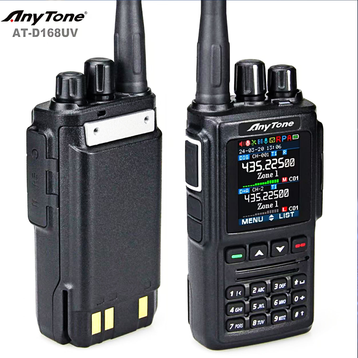 Walkie talkie ANYTONE AT-D168UV banda dupla VHF 5W/UHF 4W Digital DMR AES256 criptografia amador rádio em dois sentidos com bateria USB-C