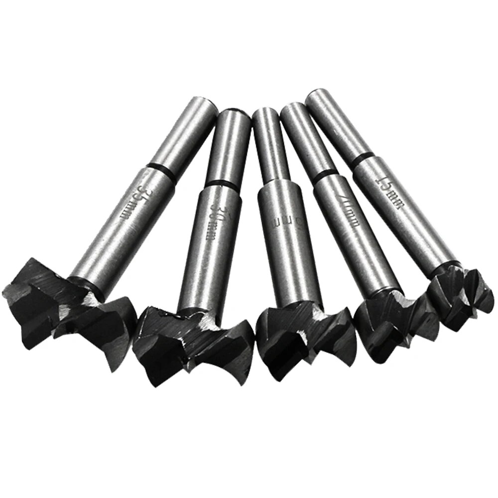 5pc Woodworking Flat Wing Drilling and Reaming Hinge Drill Bit 15-35mm Drilling Bit Hole Opener Cutting Tool Set