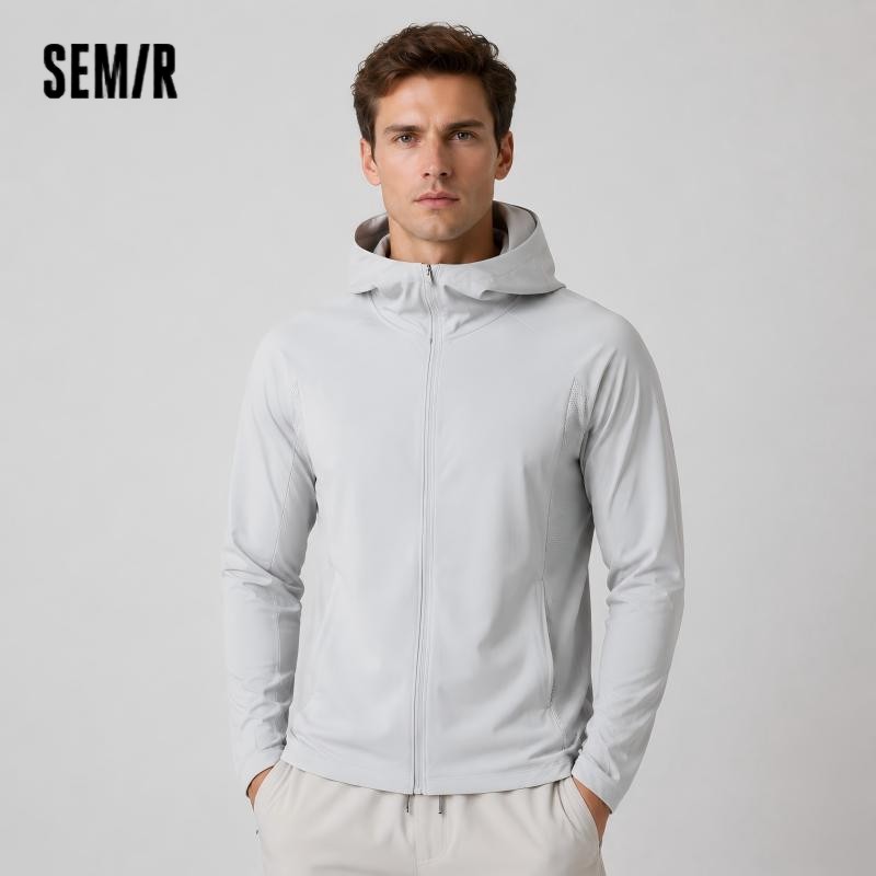 Jaqueta Masculina Semir com Proteção UV, Sensação Fresca, Respirável, Malha Elástica, Capuz, Verão 2026, Confortável, Moda Outdoor