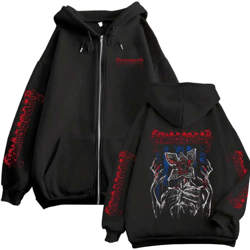 Terror Demogorgon Cannibal Flower Monster Zipper Hoodie Eddie Munson Zip Up Sweatshirt Men Women Casual Vintage Zip Up Jacket