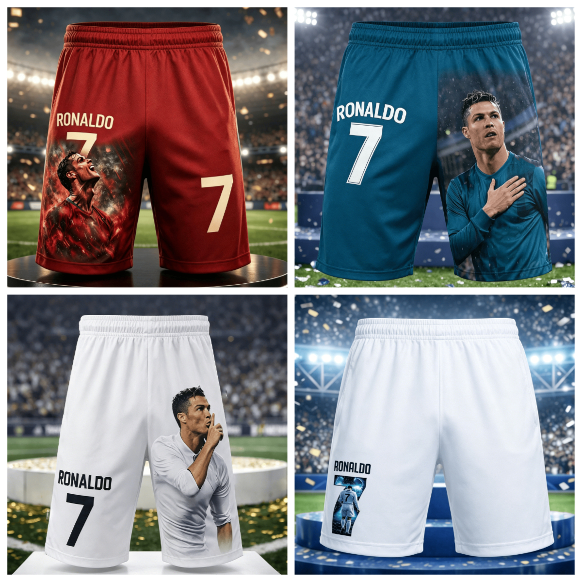 Pantalones Deportivos Casuales de Secado Rápido con Estampado 3D de Cristiano Ronaldo para Adultos y Niños, para Fanáticos del Fútbol, Vacaciones en la Playa