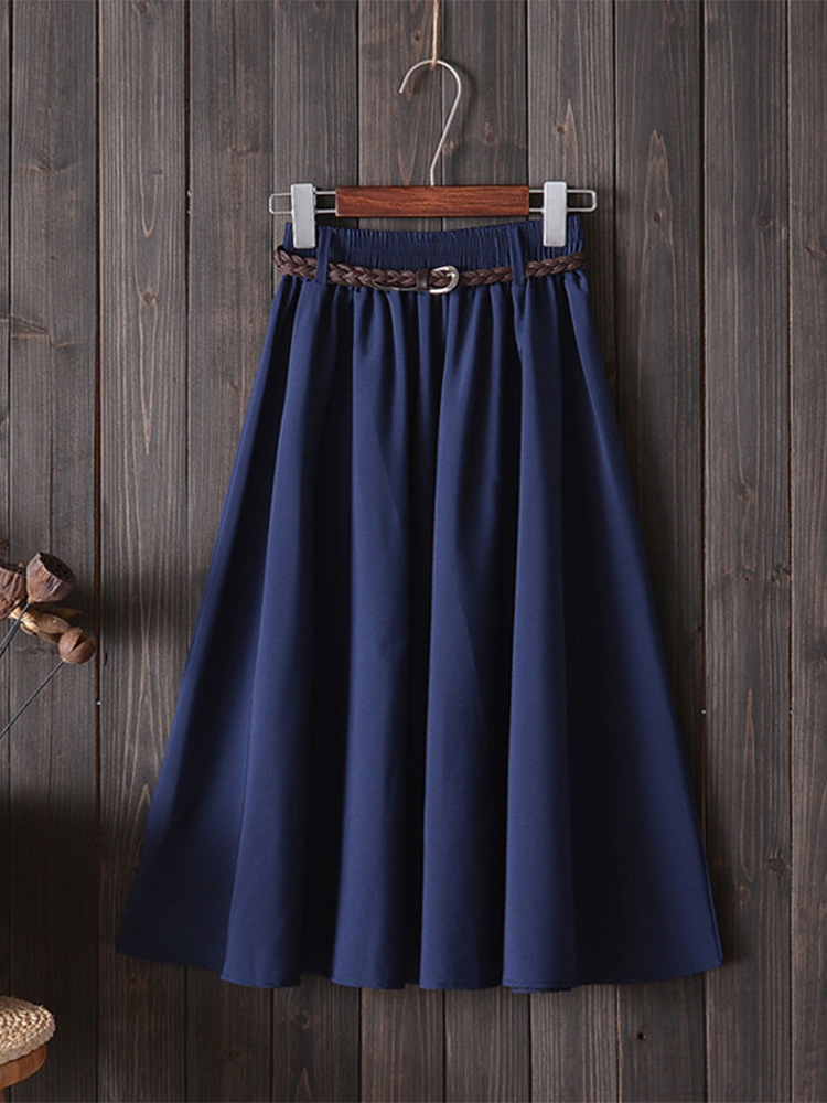 Midi Knielangen Sommer Rock Frauen Mit Gürtel Mode Koreanische Damen Hohe Taille Gefaltete A-line Schule Rock Weibliche