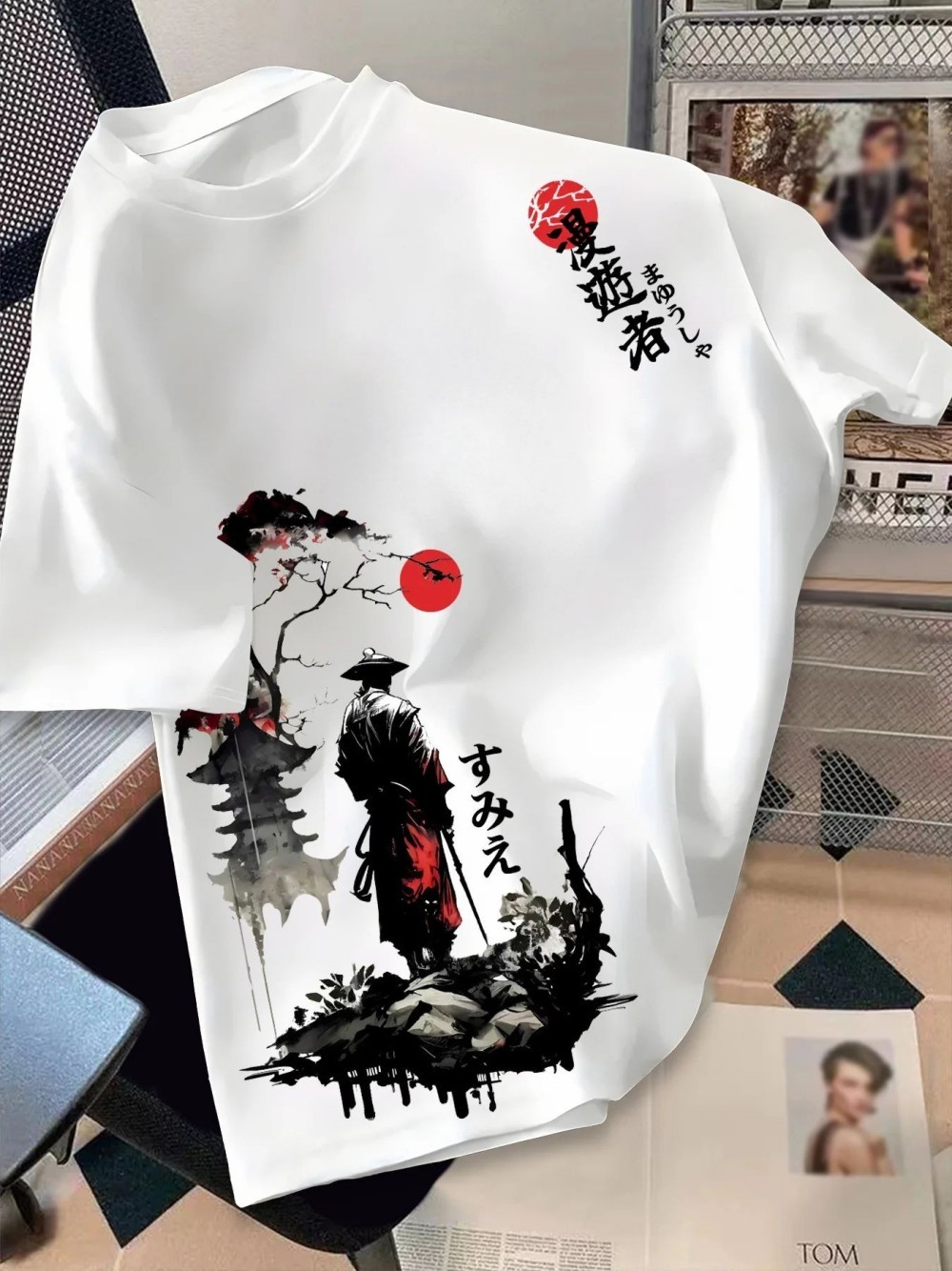 Europese en Amerikaanse zomerse T-shirt met zwaardvechterprint voor heren, comfortabel en ademend, met ronde hals, outdoor street top