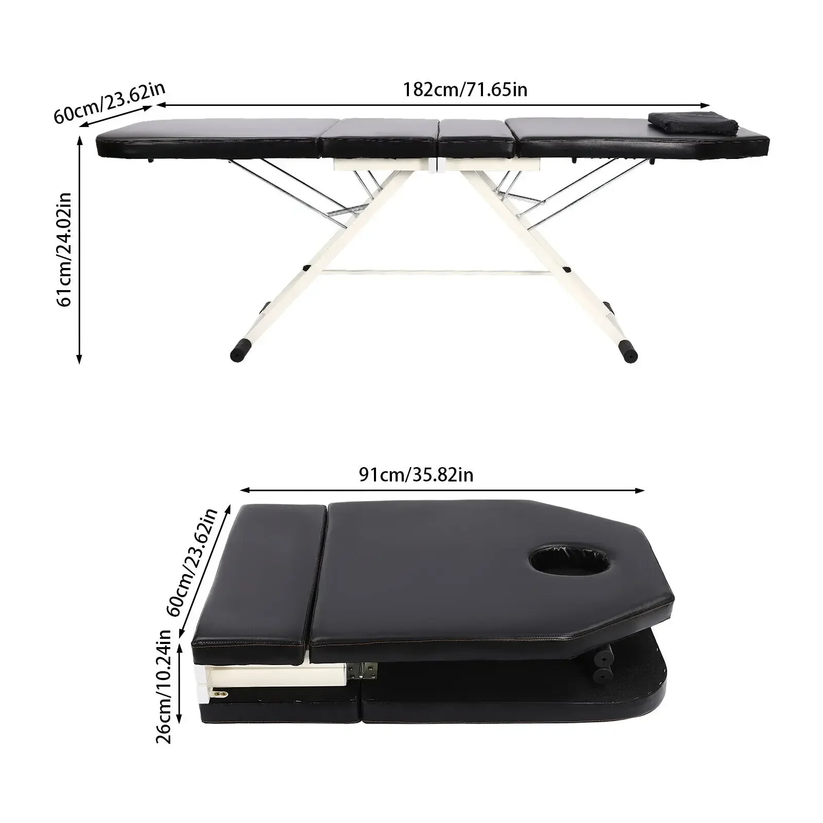 Dreifach faltbare tragbare Massageliegen, Kosmetikliege, faltbarer Massagetisch, mobiler Massagestuhl, professionelle Kosmetikliege, Salon-Spa-Schönheitsliege, 200-250 kg Tragkraft, Massagebank, Schwarz