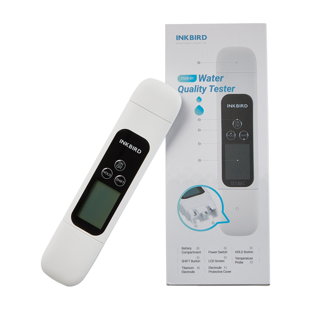 INKBIRD Probador de Calidad del Agua TDS EC y Temperatura Lectura instantánea 3 en 1 con Probador de Agua de Alta Precisión para Agua Potable