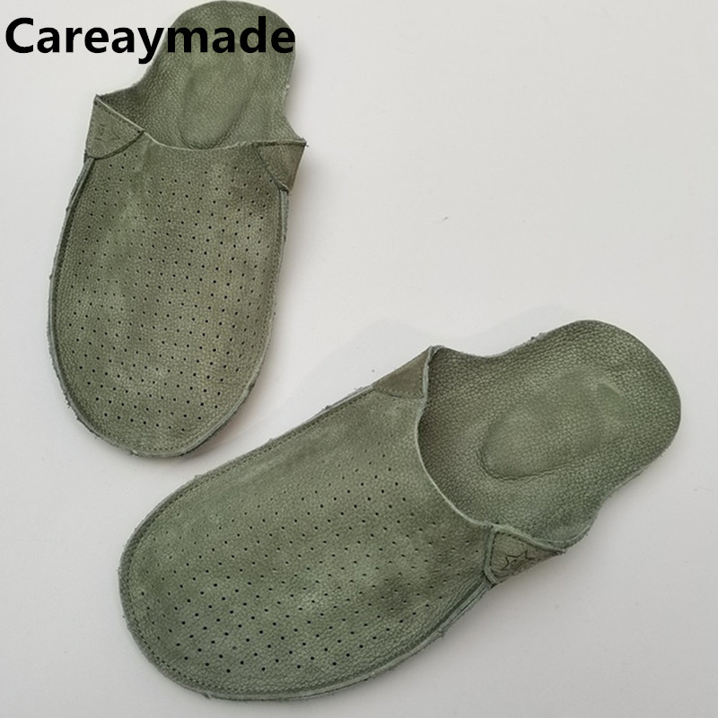 Careaymade-Genuine Leather big size Cow Suede Breathable women's Slippers Female real Leather man comfortable Flat Shoes,35-45