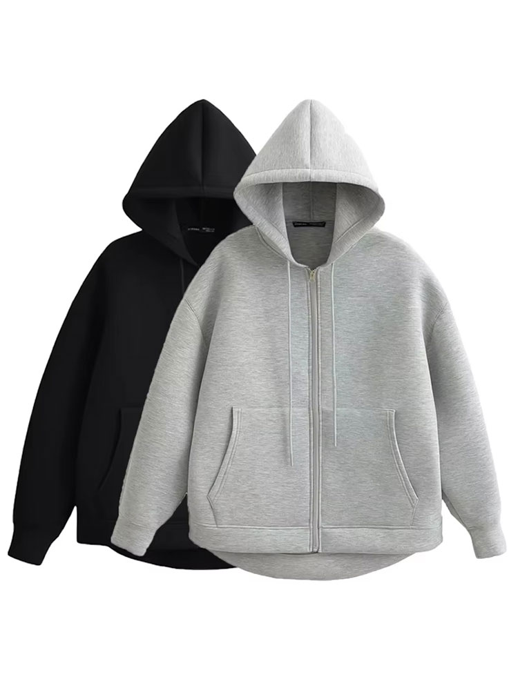 HH otoño mujer Casual chaqueta con capucha suelta de gran tamaño cremallera Sudadera con capucha sudaderas abrigo sólido Oficina señora Chic prendas de vestir Tops