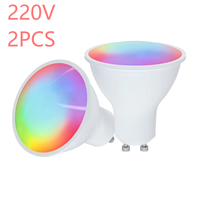 2 buah bohlam lampu LED berubah warna RGBCW AC220V bohlam pintar GU10, lampu WiFi Bluetooth kompatibel dengan Alexa dan Google Home