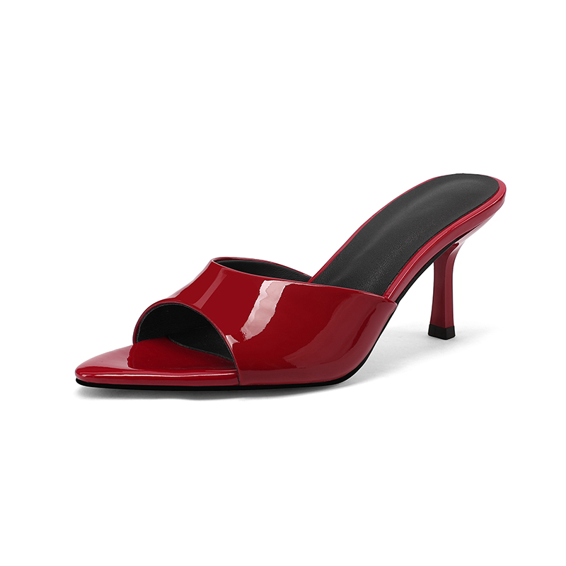 SmallHut New 2026 Trend Summer Genuine Leather Women Mules Sexy Ladies Apricot Red Black Thin Heeled Open Pointed Toe Slippers