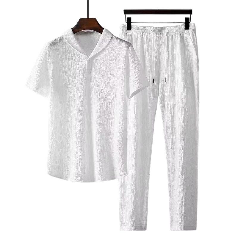 Conjunto de T-irt Casual de Verão de Manga Curta e Calças Longas em Tamanho ande, Modelo Respirável e Leve da Marca Trendy