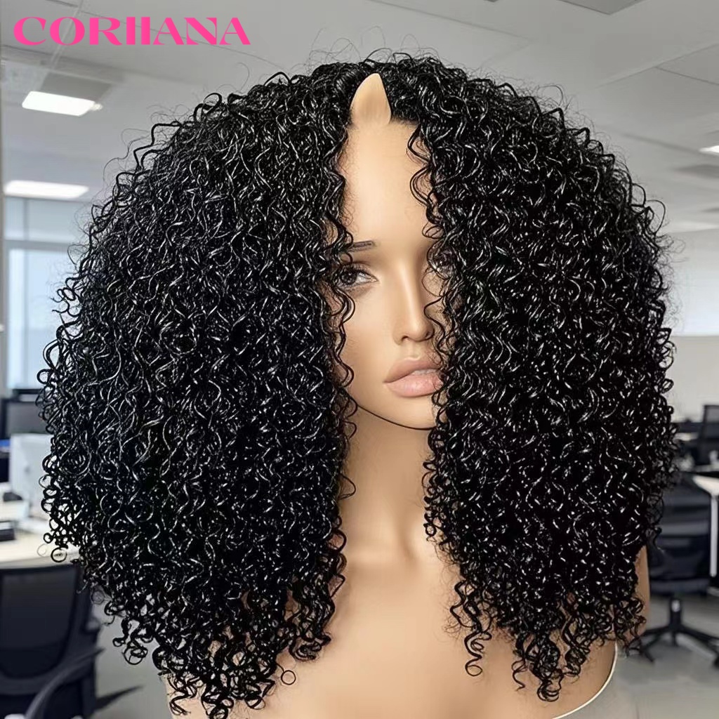 12A Jerry Riccio V Parte Parrucca Dei Capelli Umani Aggiornamento V Parte Parrucche Dei Capelli Umani Brasiliano a Forma di V Parrucca Riccia Crespa Senza Risciacquo Densità 200%