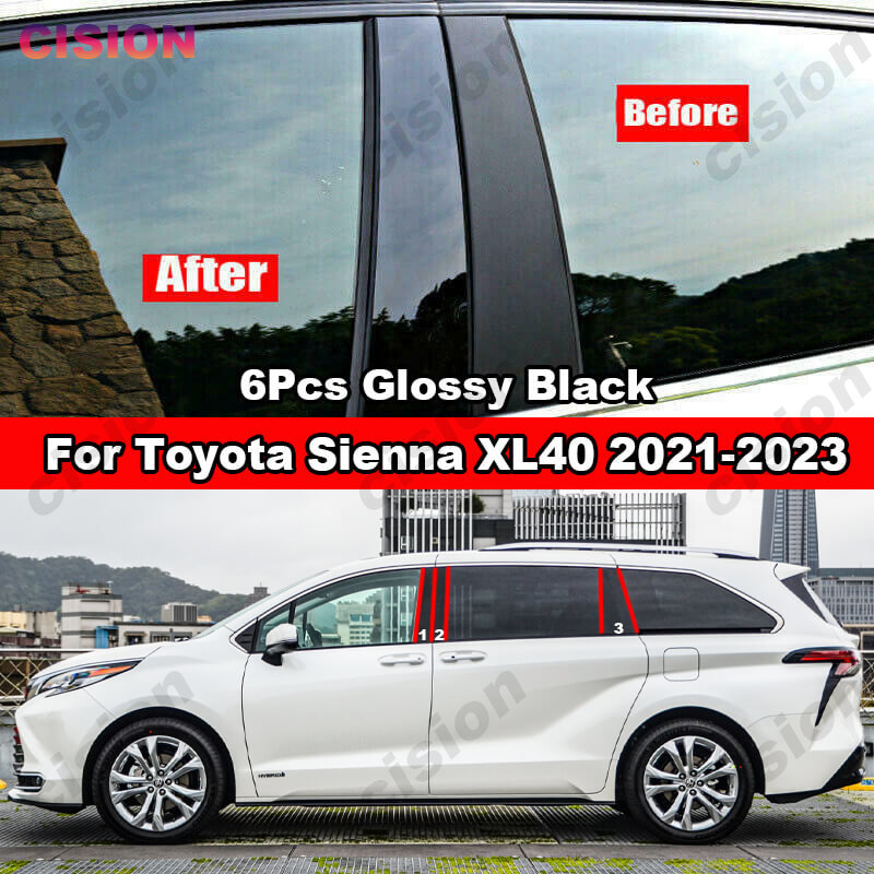 Voor Toyota Sienna XL40 2021-2023 Glossy Black Carbon Raam Deur Kolom Bc Pijler Post Cover Trim Spiegel effect Pc Sticker
