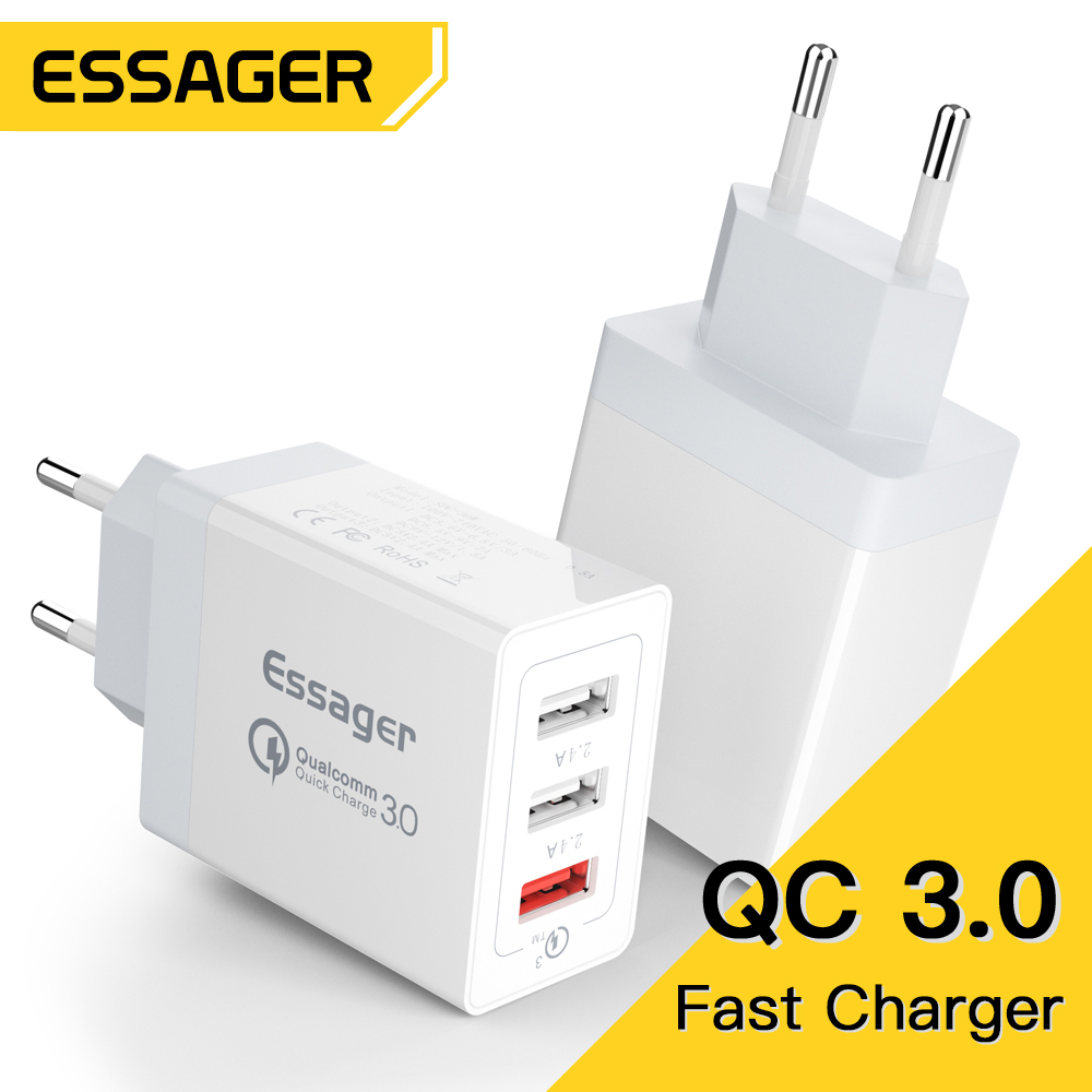 Essager 30W USB Tipe C Pengisi Daya Cepat 3.0 untuk iPhone 14 Samsung Xiaomi 3 Port Multi Steker Dinding Ponsel Pengisian Cepat