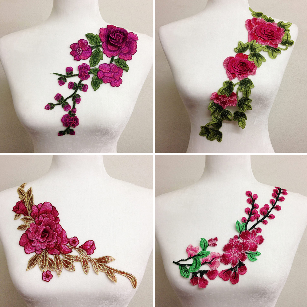 1 PC ricamo fiore rosa cucire su toppa abito cappello borsa jeans applique abbigliamento artigianale