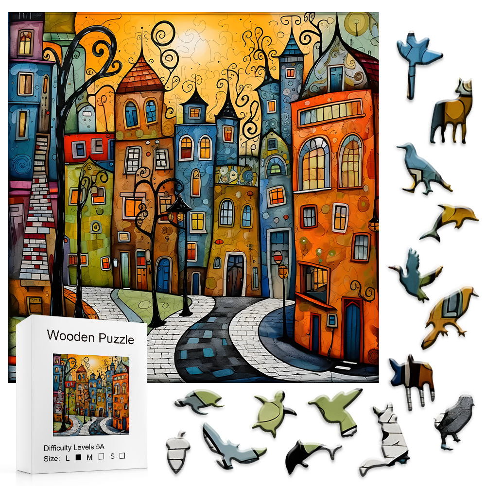 Unique Cartoon City Wooden Puzzle - Creative Irregular Shape Christmas, Birthday, and Holiday Perfect Gift  Suitable for Friends