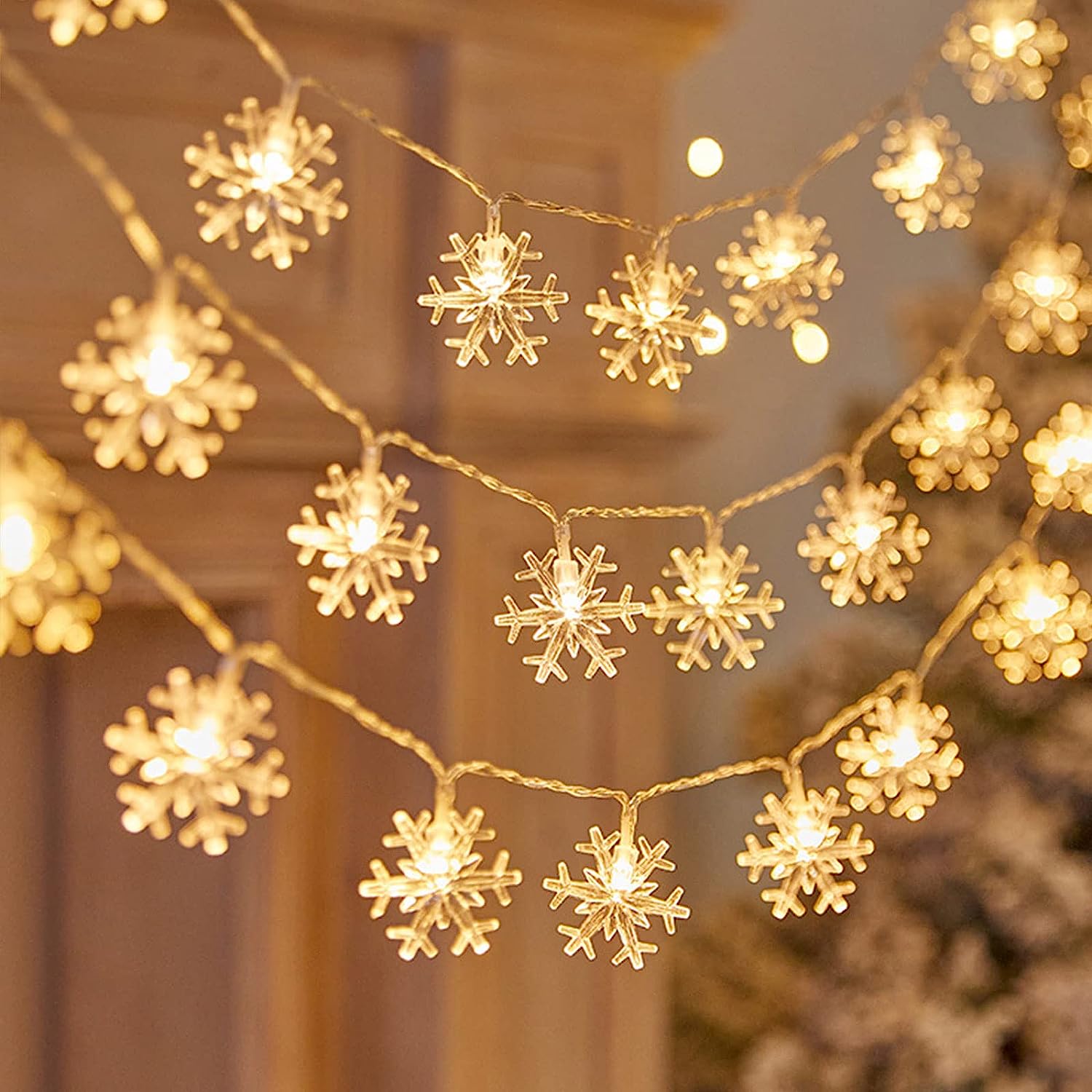 Guirnalda de luces LED con forma de copo de nieve, luces navideñas para el hogar, decoración de boda, decoración navideña para el hogar, decoración de fiesta navideña