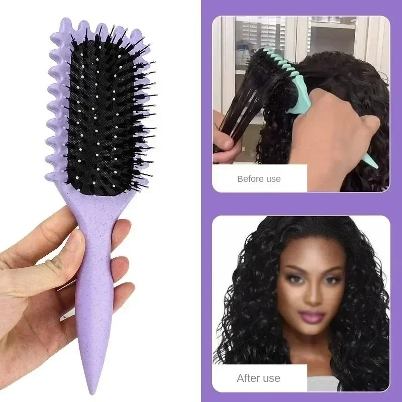 Salon Styling Krullend haar Stylingborstel Krulhaarborstel voor kammen en vormgeven Krullen voor heren en dames Verminder trekgereedschap