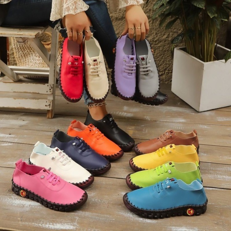 Nouvelles baskets décontractées en cuir à lacets pour femme – Confortables et tendance pour le printemps