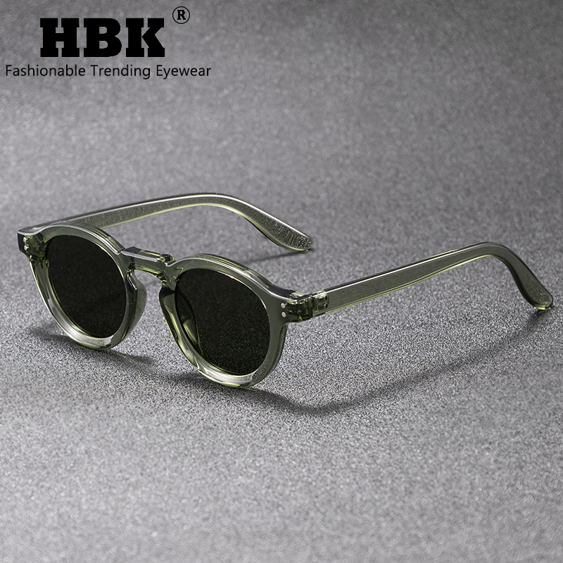 HBK Kacamata Hitam Terpolarisasi Fashion Kacamata Hitam Bulat Lensa TAC Kualitas Tinggi TR90 Retro Pria Kacamata Berkendara Memancing Perjalanan
