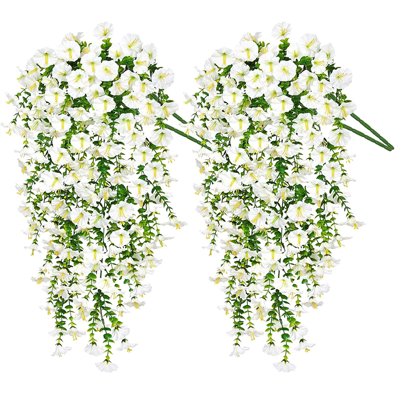 1/2 piezas 75cm blanco Artificial Morning Glory colgante de pared plantas violetas de imitación flores colgantes enredaderas para el hogar jardín decoración de boda