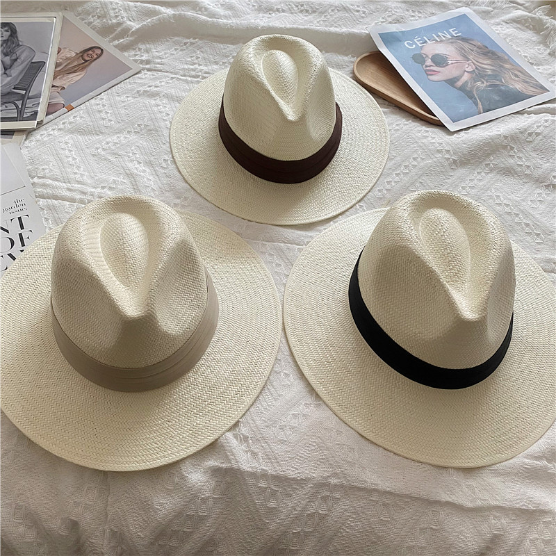 Chapéu panamá masculino simples unissex palha de cinco pontos verão viagem férias chapéu de sol chapéu retro gorras para hombres