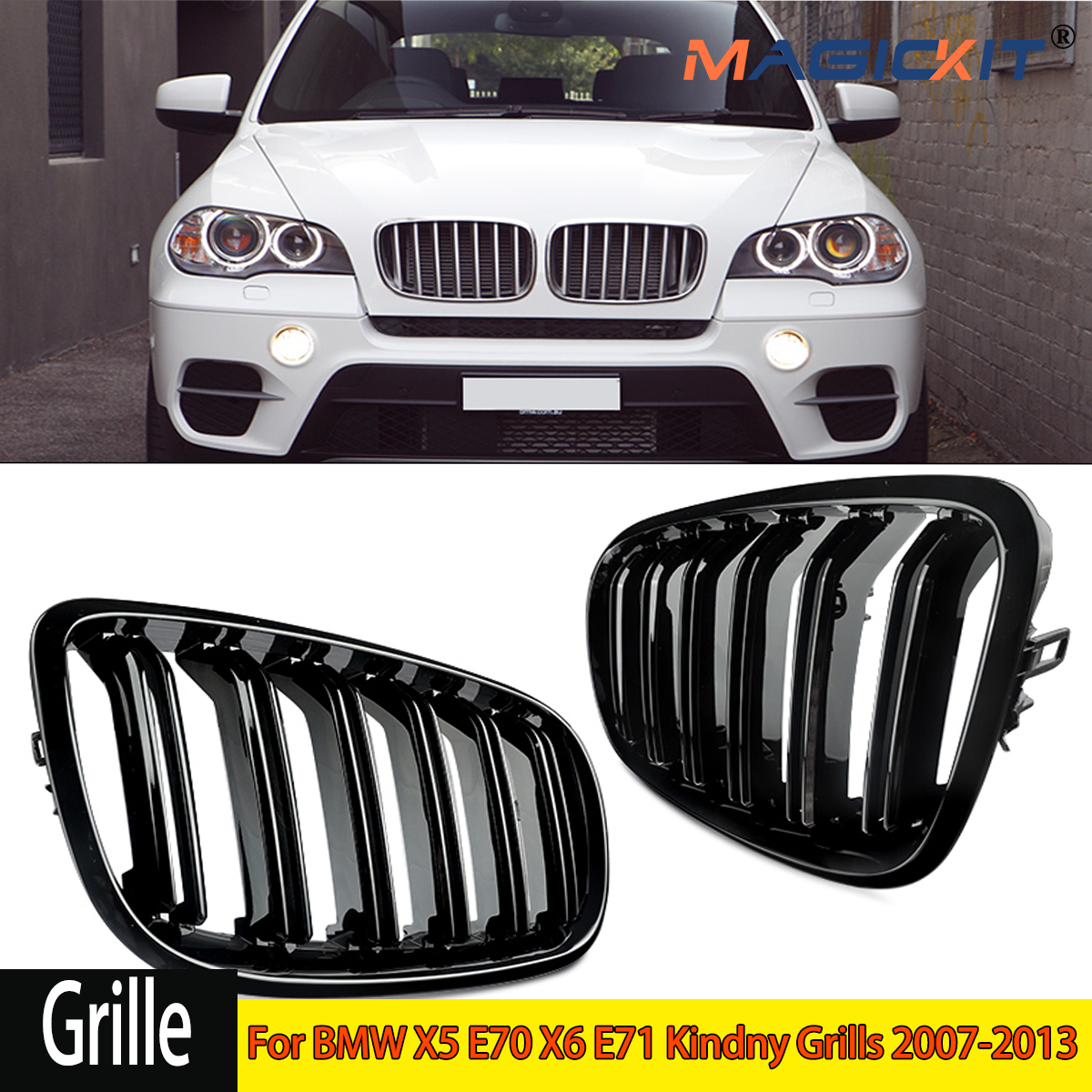 MagicKit глянцевая черная двойная решетка передней капота решетка для BMW X5 E70 X6 E71 Kindny решетки 2007-2013 Автозапчасти автомобильные аксессуары