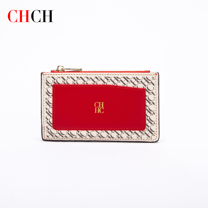 Chch luxo retro carteira botão zíper elegante clássico dobrável design texturizado impressão titular do cartão de visita holde