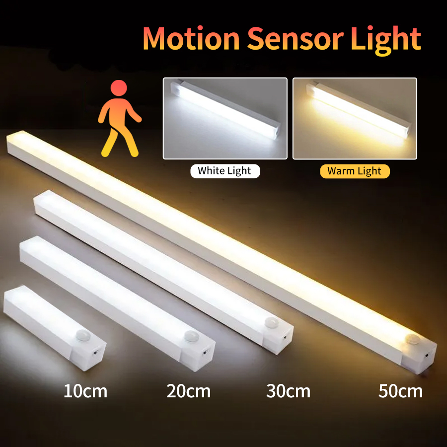 Barra de luces LED con Sensor de movimiento PIR recargable, luz nocturna de inducción infrarroja humana, luz portátil para armario de cocina, 10/20/30/50cm