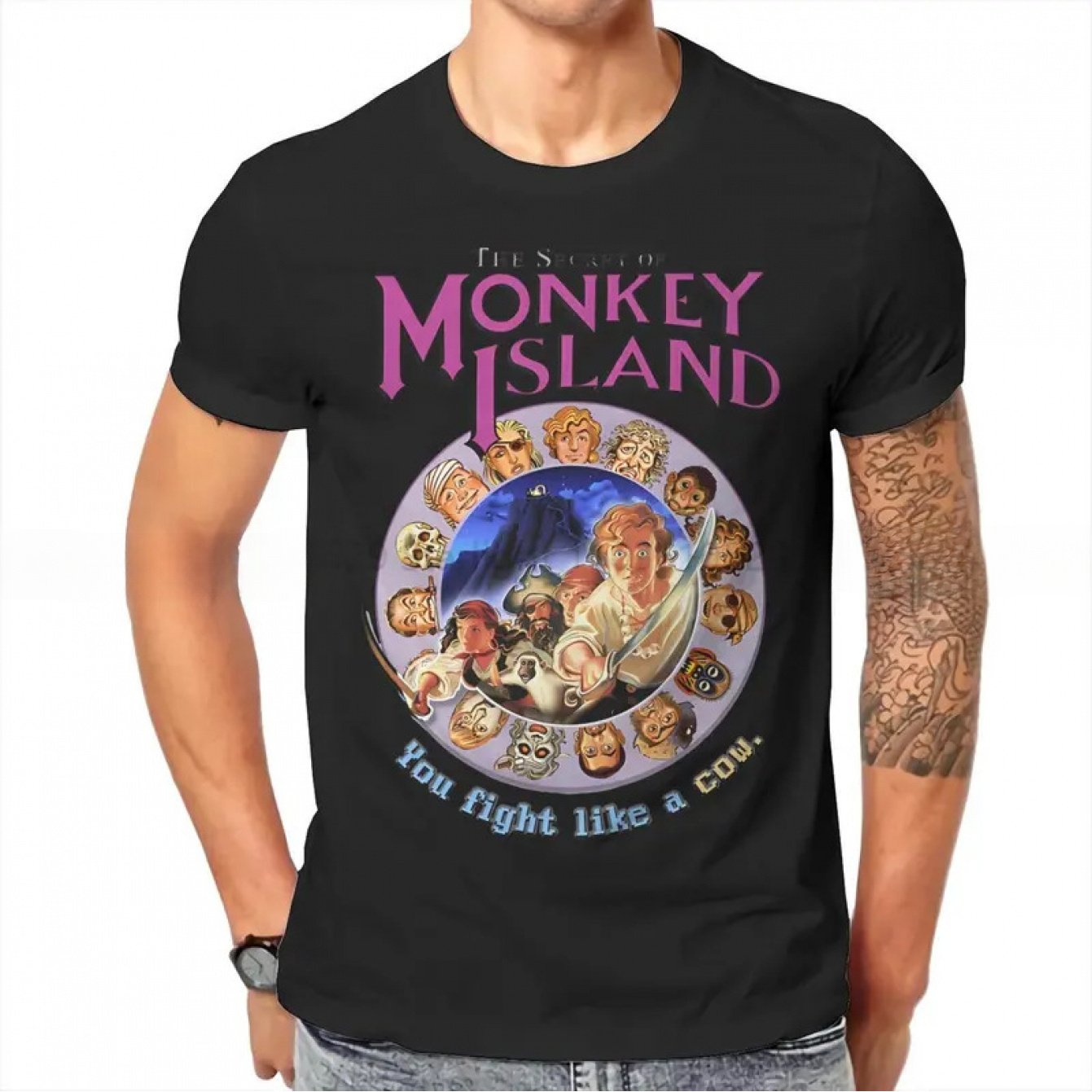 Мужская винтажная игровая футболка Secret of Monkey Island в стиле ретро с рисунком Monkey Island и логотипом Monkey Island Fight Like A Girl