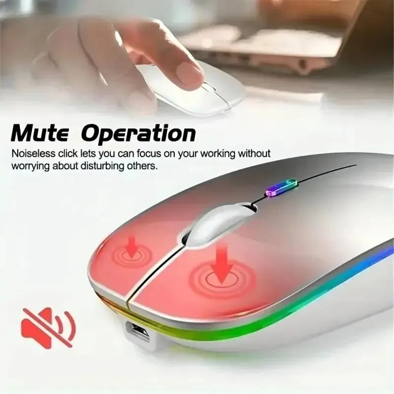 Ratón Inalámbrico de Modo Dual HOMEFISH PHONEPACE, Bluetooth 2.4G, Recargable, Silencioso, con Retroiluminación LED, Ratón Óptico para Ordenador Portátil y PC