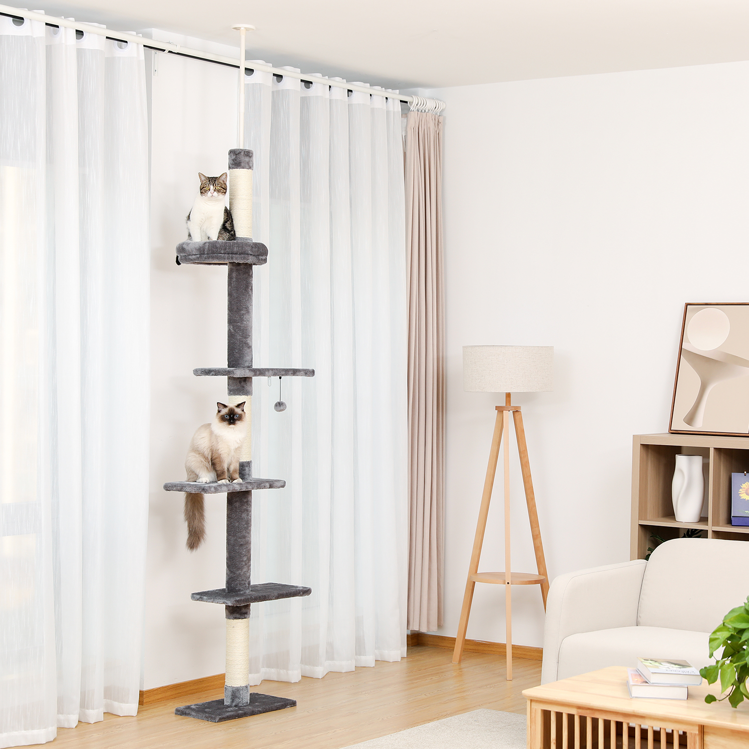 Torre para gatos de 5 niveles, juguetes de escalada, estructuras, escalador de gatos, estantes de poste de árbol, estera, plataforma multicapa súper grande con bola colgante
