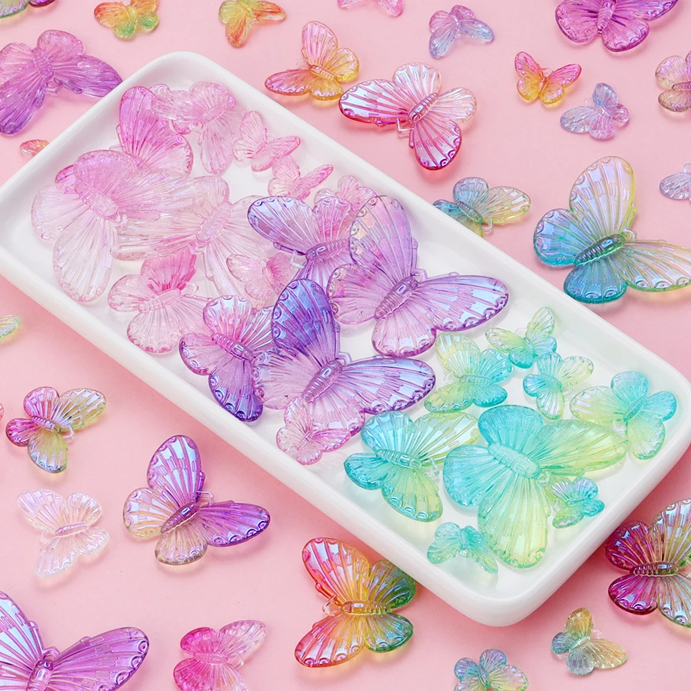 10-40pcs Gradient Colorful Butterfly Beads Loose Spaced Acrylic Charms Beads For Jewelry Making Decoration DIY Hairclip Necklace