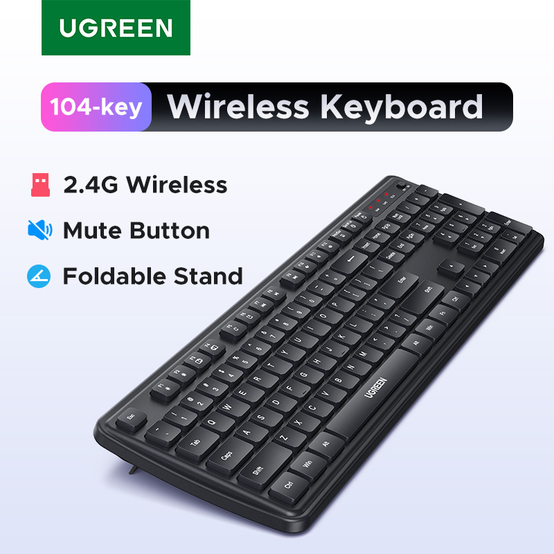 Wyprzedaż RU UGREEN Bezprzewodowa Klawiatura 2.4G 104 Klawisze Ultracienka Układ US RU Czarna Klawiatura Bezprzewodowa do PC Laptopa Komputera Stacjonarnego