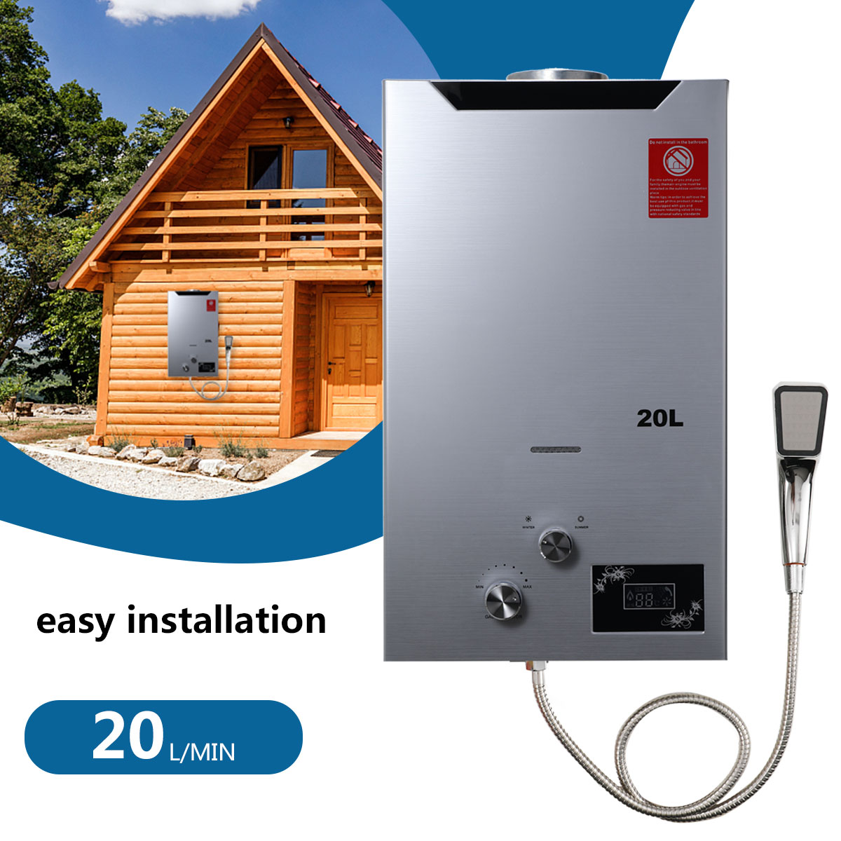 20L 40KW chauffe-eau chauffe-eau à gaz instantané chaudière à gaz Propane appareil ménager chauffage Camping en plein air avec Kit de pomme de douche