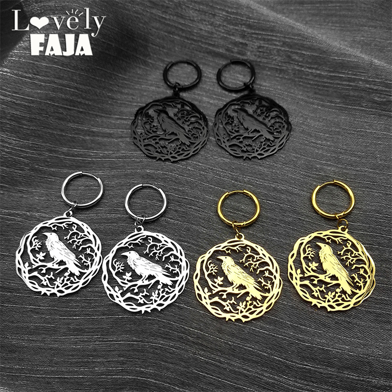 Gotico Corvo Nero Albero della Vita Uccello Ciondola Gli Orecchini Per Le Donne Degli Uomini In Acciaio Inox Corvo Animale Pianta Gioielli Regalo Del Partito ZZZ955