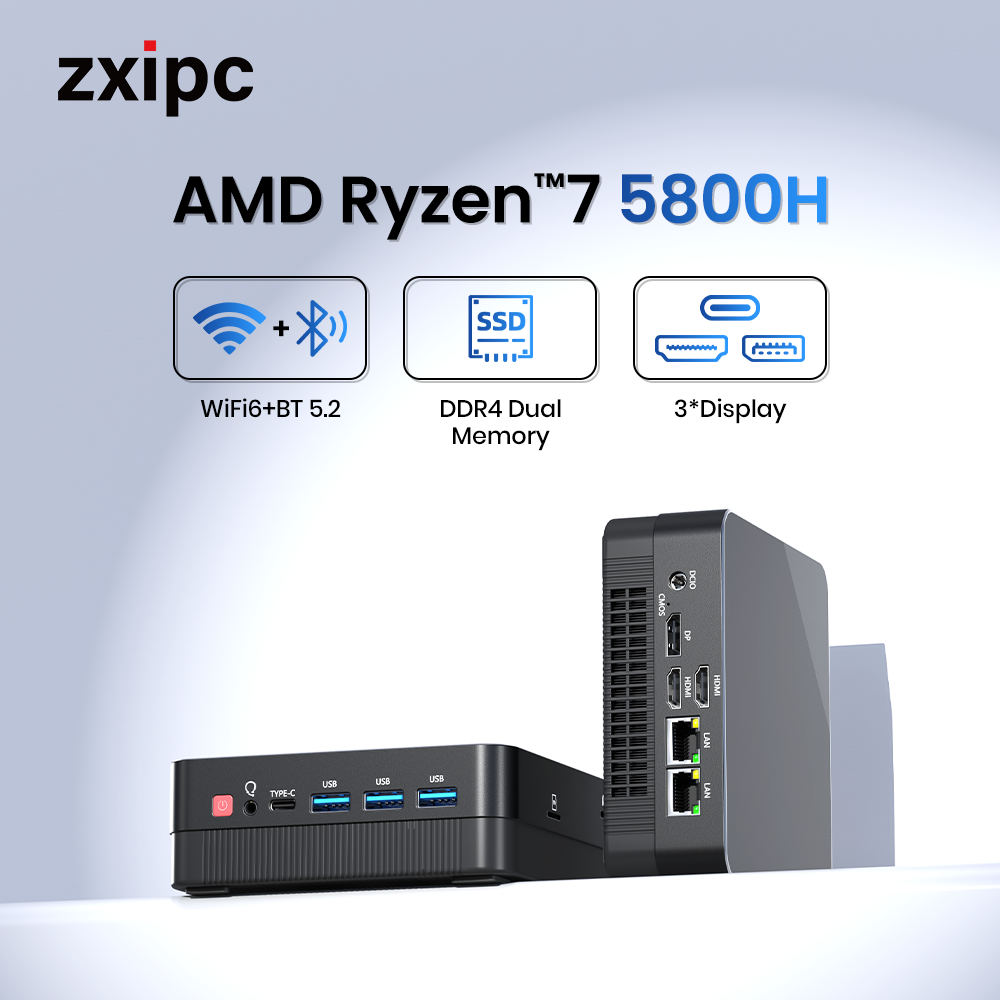 ZXIPC AMD Ryzen7 5800H 4800H 4300U Мини-ПК Компьютерный игровой карман Dual LAN WIFI6 BT 5.2 Ryzen5 4500U 5300U NUC Office DDR4 NVMe