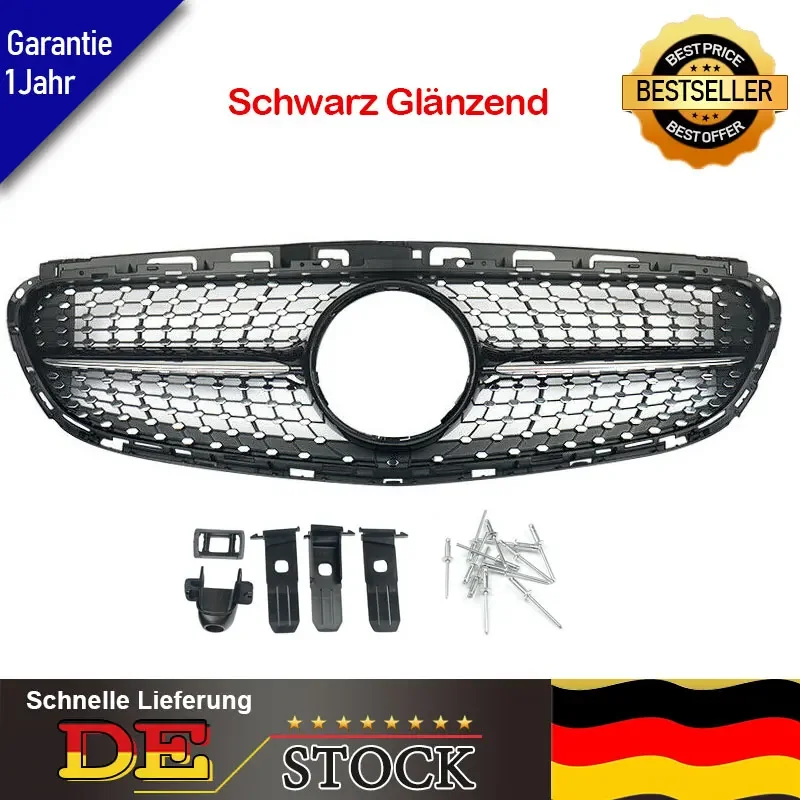 MagicKit DIAMOND E63 AMG LOOK Grille voor Mercedes E klasse W212 2014 2015 2016. GLANZEND ZWART