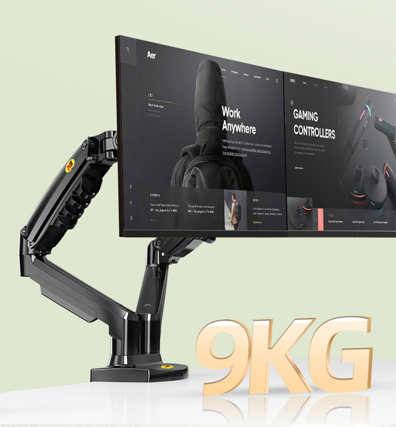 Supporto per Monitor Doppio NB A5C F160 con Molla a Gas, Rotazione a 360 Gradi, per Schermi da 17'-27', Braccio Regolabile, Capacità di Carico 2-9kg Ciascuno