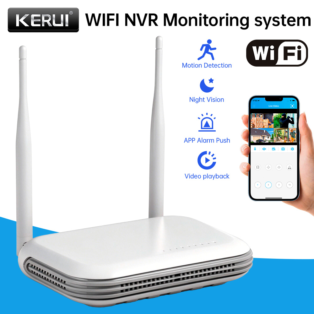 Mini Grabadora NVR WIFI KERUI de 8 Canales, Videovigilancia para Sistema de Cámara de Seguridad Doméstica de Doble Lente de 6MP, XMEYE, iCSee, Onvif