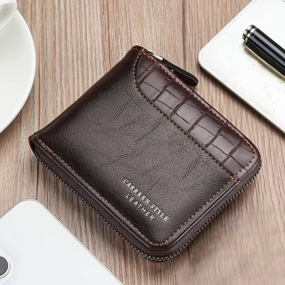 Neue Herren-Geldbörse aus PU-Leder, luxuriös, mit Münzfach, Herren-Geldbörse, Geldbeutel, Reißverschluss, Kartenhalter, Geschenke für Männer